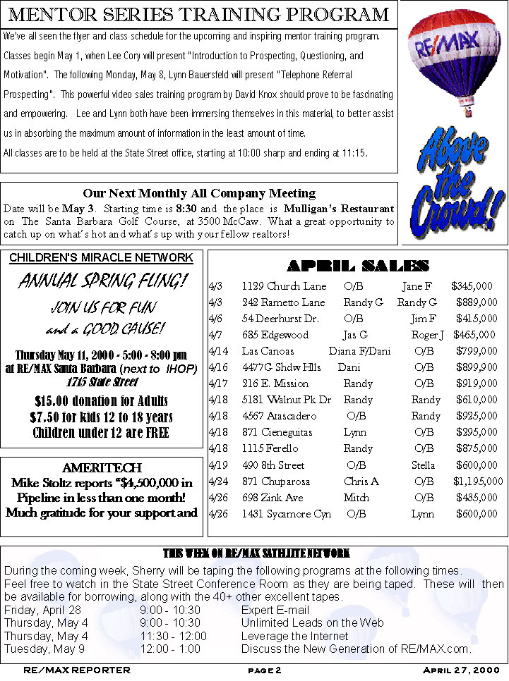 Graphics Design: Newsletter Page 2 of December 30,1999